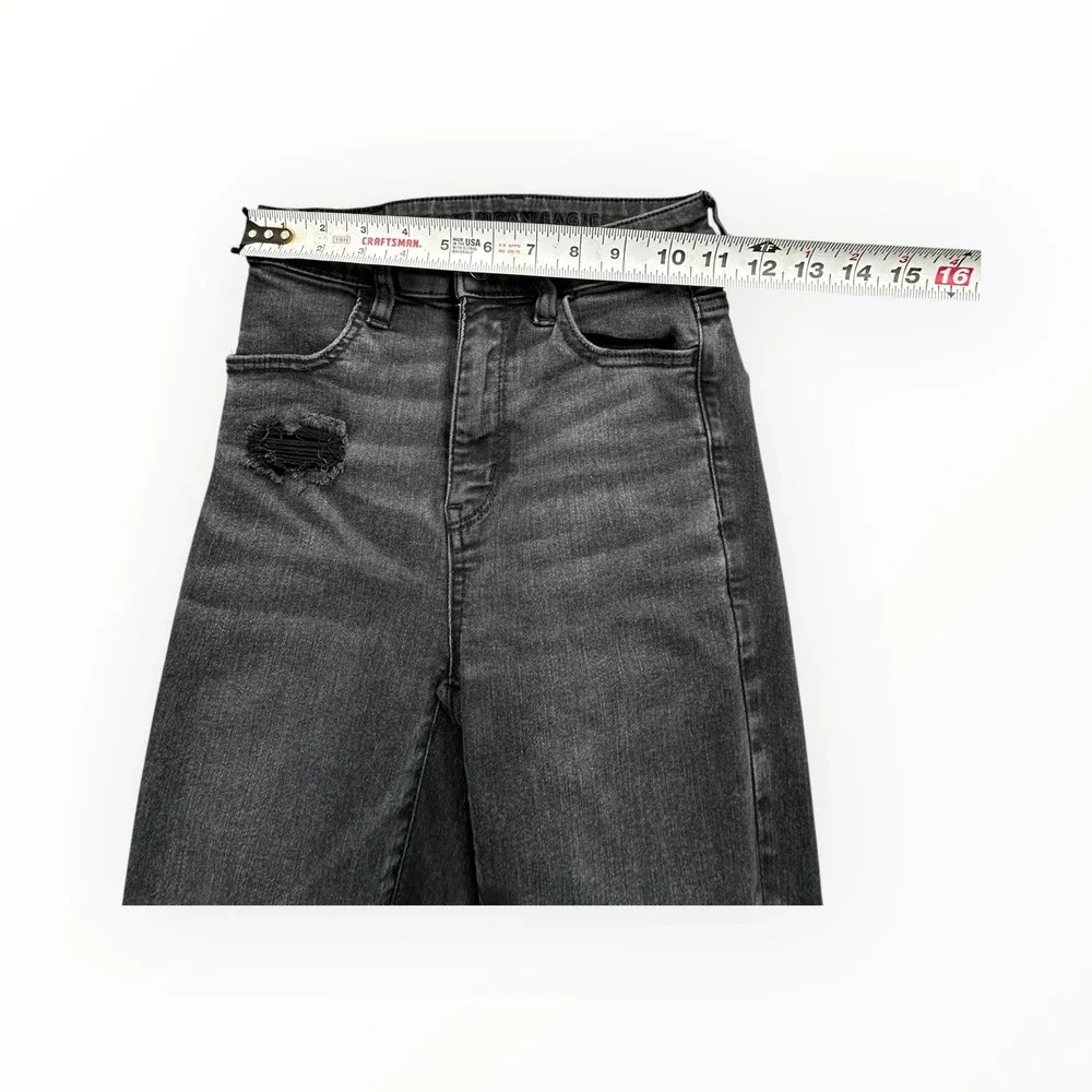 American Eagle Jegging Crop Womens 0 Black Next Level Stretch Distressed Raw Hem